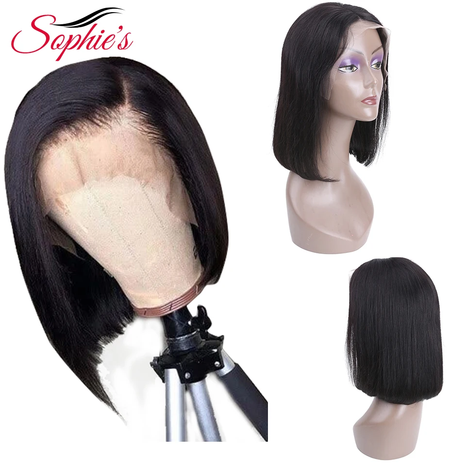 Sophie\'s Lace Closure Human Hair Wigs For Black Women Brazilian Straight Wig 13*1/4*4 Bob Lace Closure Wigs Pre Plucked Remy