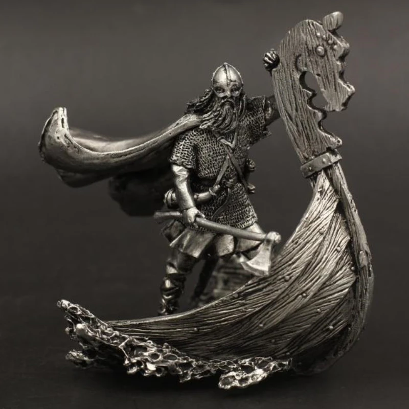 

Viking Warrior And Long Ship Figurines 1/30 60mm Tin Metal Ancient Combat Soldier Model Home Office Decoration Gifts