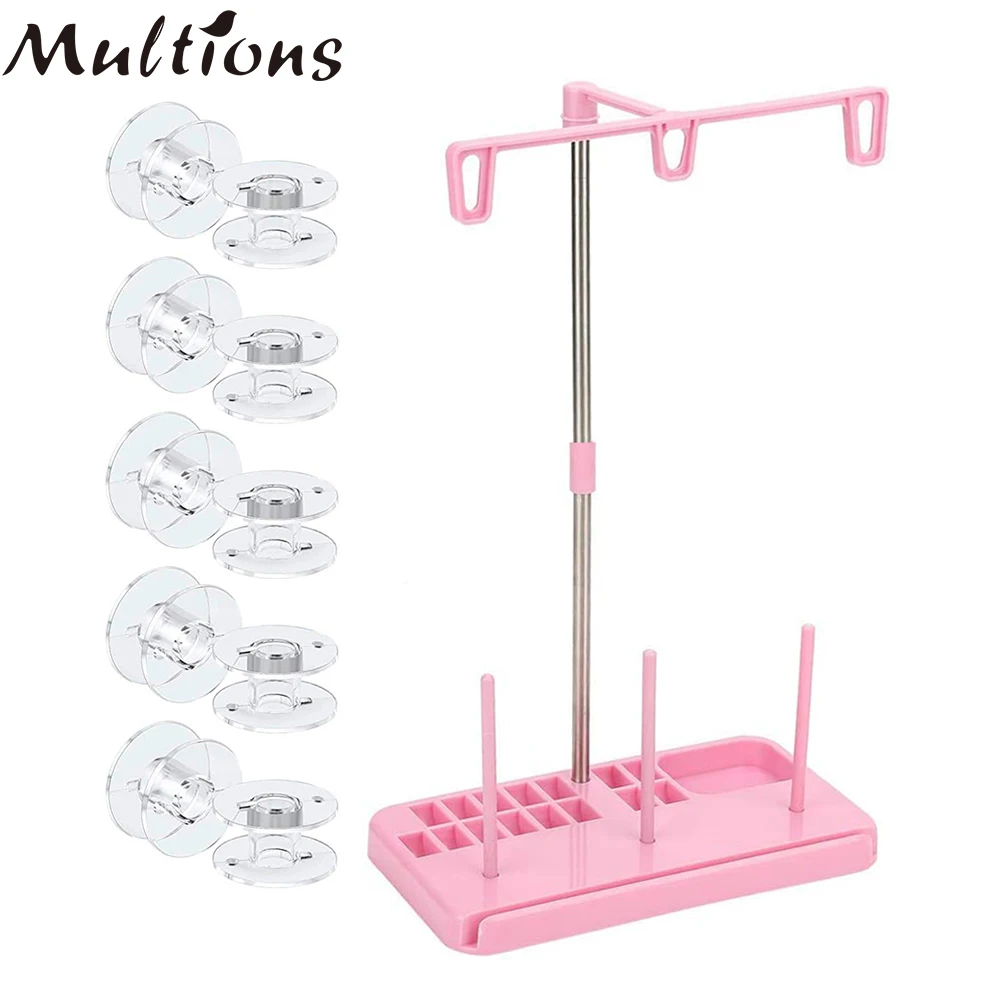 

Lightweight Pink 3 Spools Holder Sewing Thread Holder With 10pcs Plastic Sewing Machine Bobbins Sewing Machine Accessories