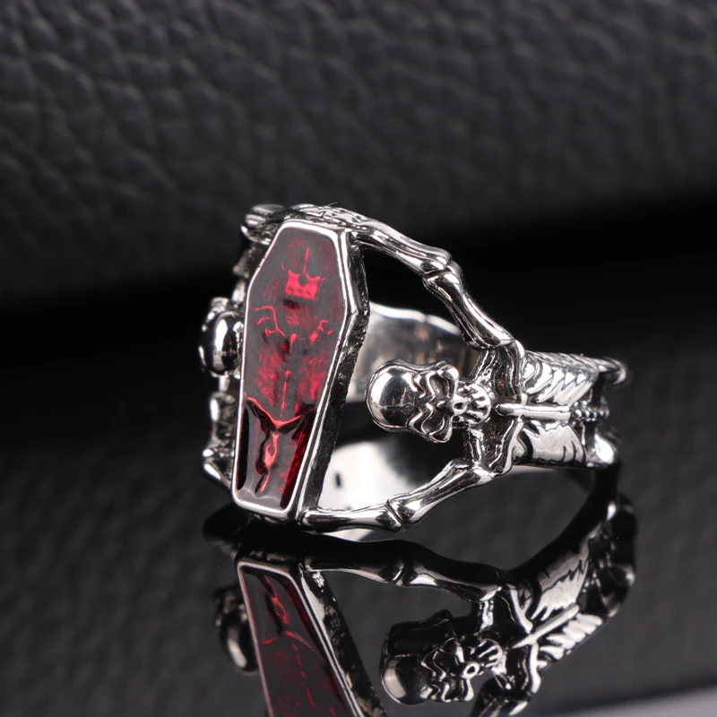 Punk Vintage Jewelry Silver Color Stainless Steel Vampire\'s Coffin Men\'s Ring Party Charm Accessories Cool Boy Gift