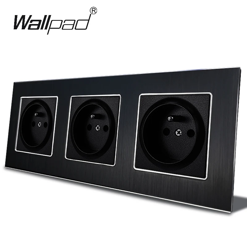 3 Way French Socket Wallpad 110V-240V AC Metal Aluminum Frame 16A 234*86mm Triple French Outlet Wall Plate with Claws Back