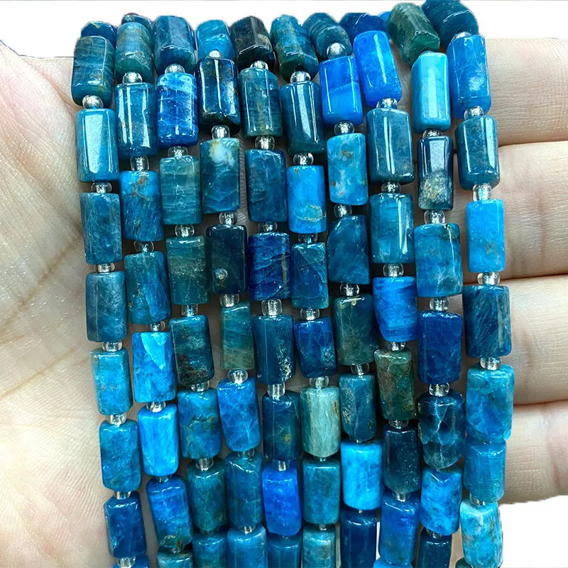 YWROLE 100% Natural Stone Blue Apatite Faceted Cylinder Spacer Beads For Jewelry Making DIY Bracelet Necklace 6*10MM 7.5''