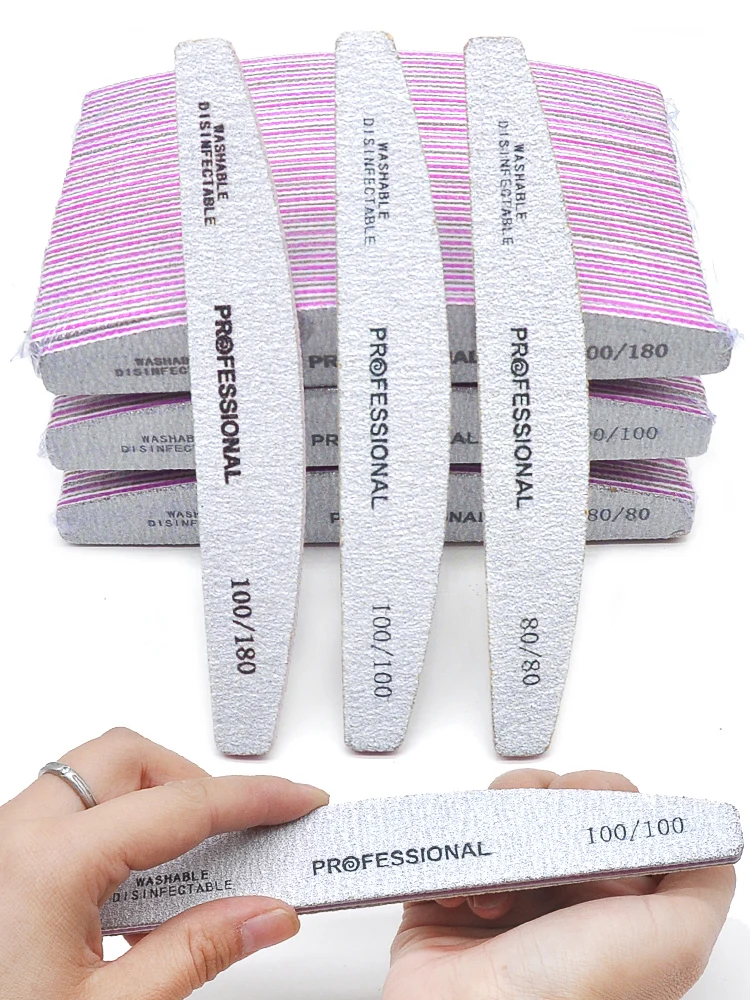 50/25 sztuk/paczka profesjonalne zmywalne pilniki do paznokci 100 do 180 Half Moon mocny papier ścierny trwały pilnik do paznokci narzędzia materiały do Manicure — zdjęcie 2