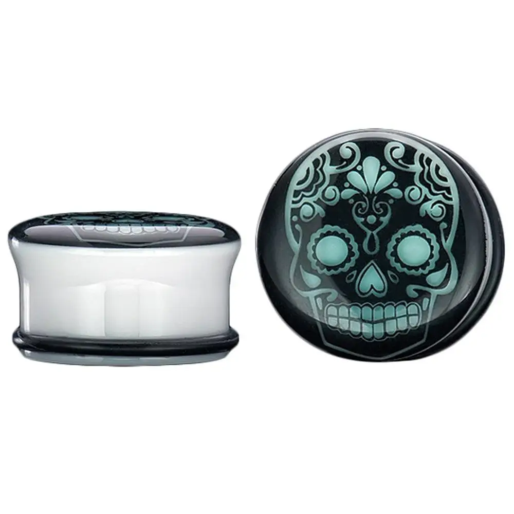 1Pair Acrylic Luminous Skull Ear Plug And Tunnels Eyes Leopard Ear Guages Stretchers Expander Dermal Piercing Oreja Body Jewelry