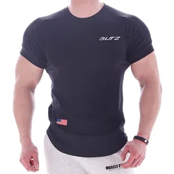 Men Tshirt Patchwork Curved Hem Quick Dry Shirt Gym Fitness Workout Bodybuilding Muscle T Shirts