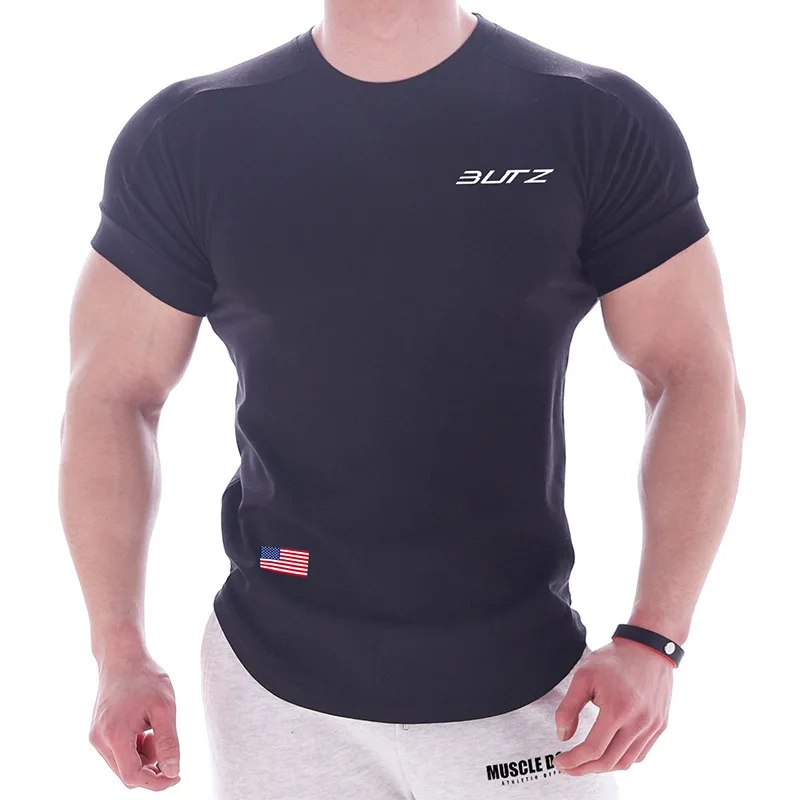Koszulka męska Patchwork Zakrzywiony brzeg Szybkoschnąca koszula Siłownia Fitness Trening Kulturystyka Mięśnie T-shirty