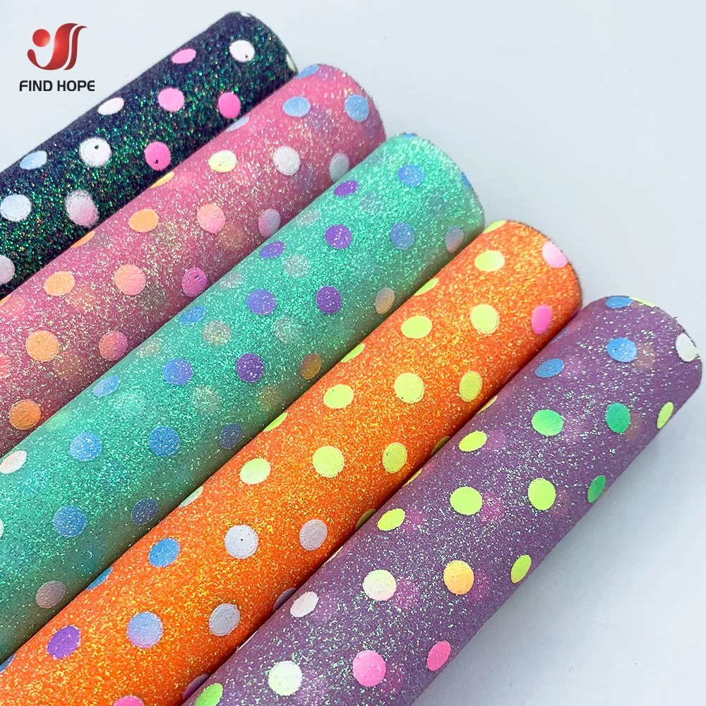 Polka Dots Iridescent Fine Glitter Vinyl PU Leatherette Sewing Fabric Faux Leather DIY Craft Brooch Bows Earring Making Material