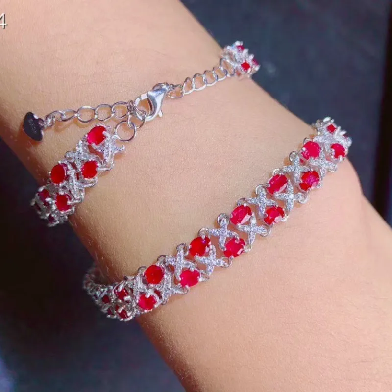 Exquisite Ruby Bracelet Red Ruby Gemstone Bracelet Women Silver Jewelry Fine Present Real Natural Gem Good Color Birthday Gift