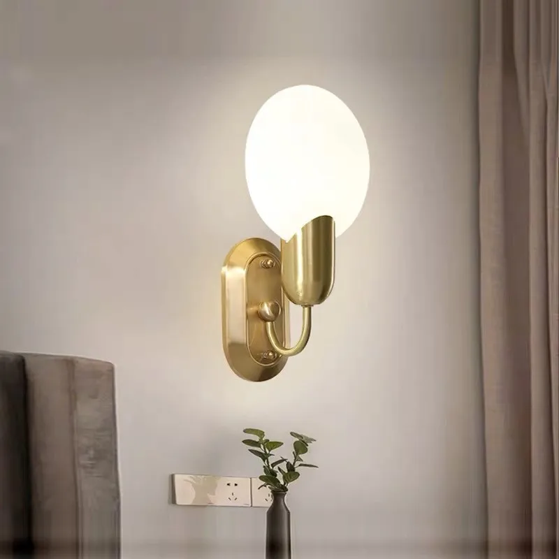 

Nordic simple milk white circular glass wall light for bedroom bedside originality living room restaurant aisle led wall lamp