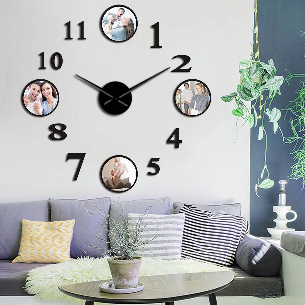 Foto di DIY Senza Telaio Grande Orologio Da Parete Muto Personalizzato Foto Decorative di Famiglia Soggiorno Orologio Cornice Personalizzata Immagini