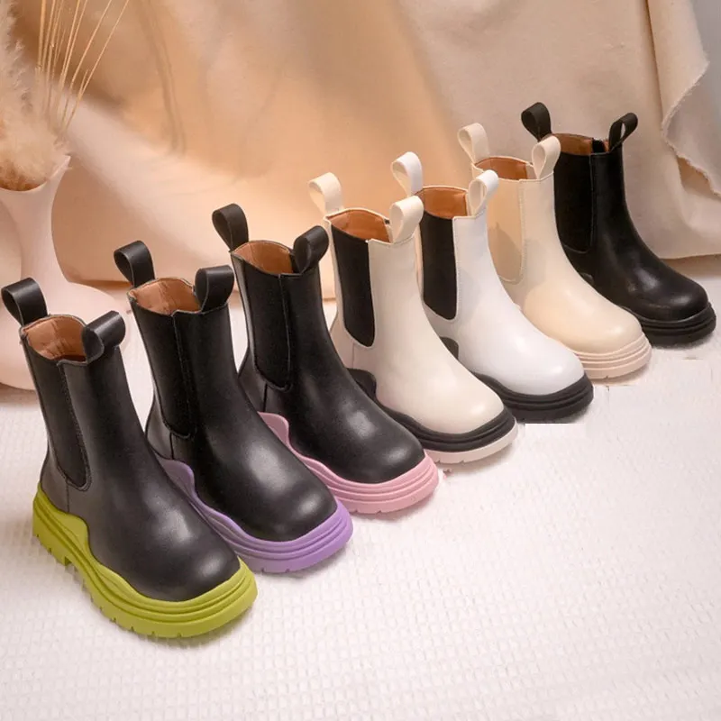 Children\'s shoes Quality leather British style boots girls leather shoes Chelsea short boots children\'s shoes Ankel boots