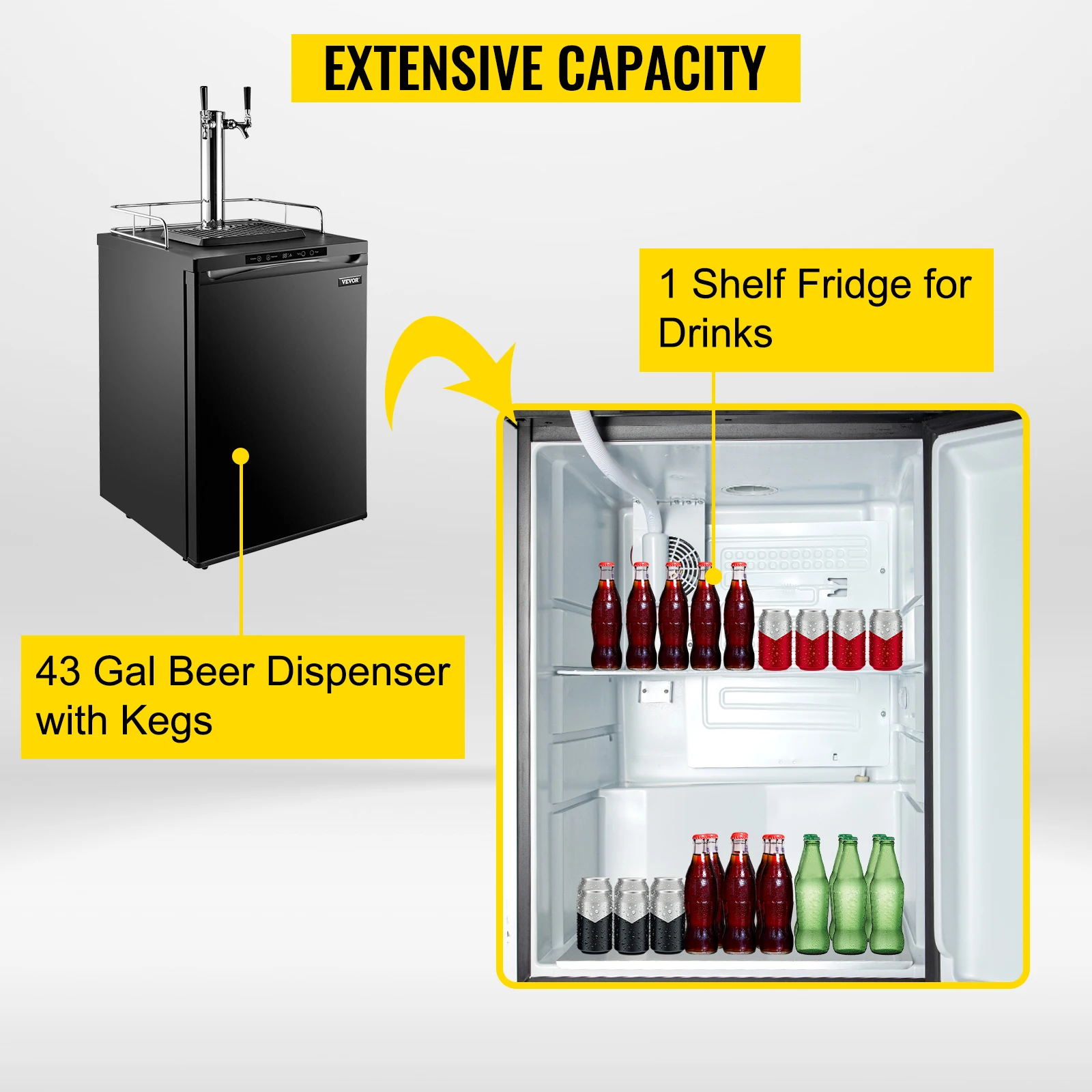 VEVOR 43Gal Bier Kegerator Dispenser Kühlschrank Freistehende Beweglichen Einzigen/Double Tap Kommerziellen Große Fass System Wein Kühlschrank