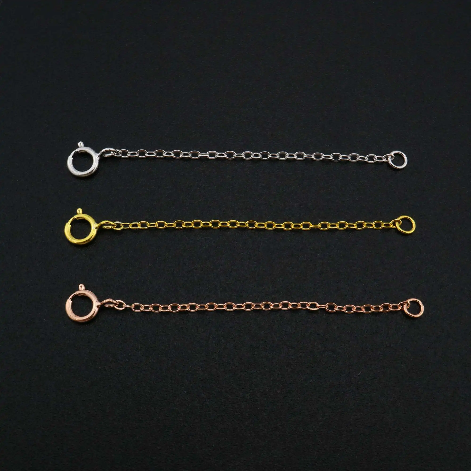 5pcs 3-8CM Extension Chain with Spring Ring Clasp for Necklace Rose Gold Plated Solid 925 Sterling Silver DIY Supplies 1320016