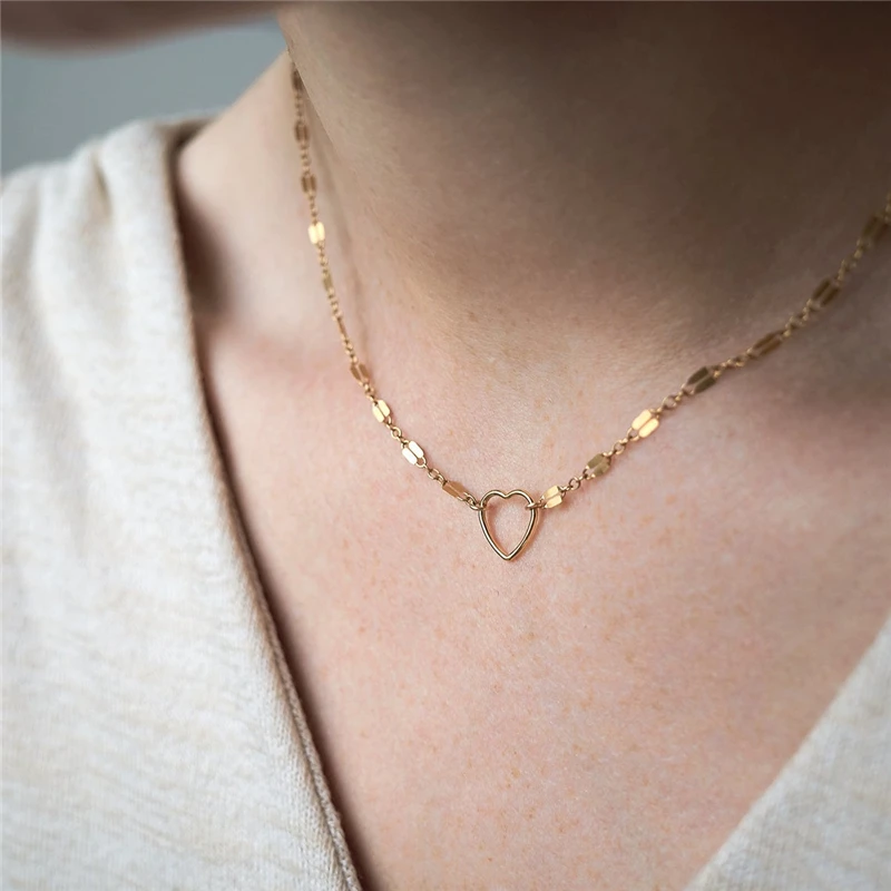 14K Gold Filled Heart  Pendant Necklace Handmade Gold Choker Collier Femme Kolye Collares Women Jewelry Boho Necklace for Women