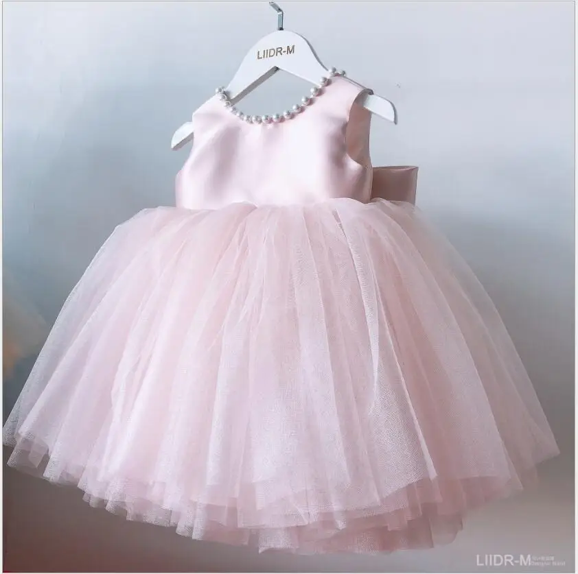 Baby Girl Princess Dress Pearl Mesh Infant Toddler Girl Tutu Vestido Vintage Party Birthday Carnival Baptism Dress Costume 1-12Y