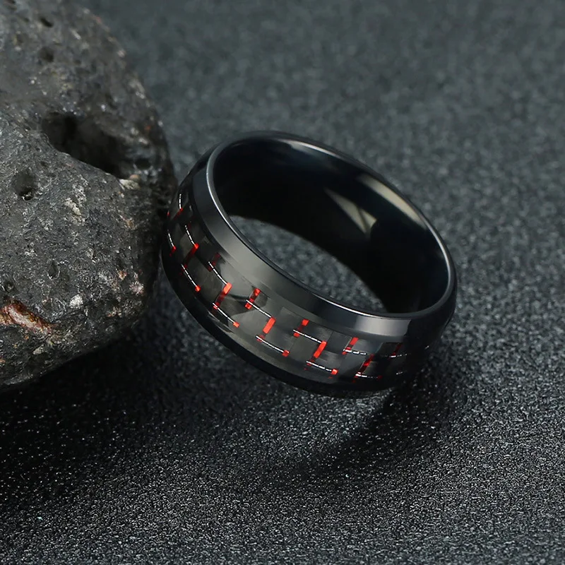 Punk Titanium Staal Black Carbon Fiber Mens Rings Fashion Rood Blauw Groen Ring Anel Masculino Sieraden Groothandel