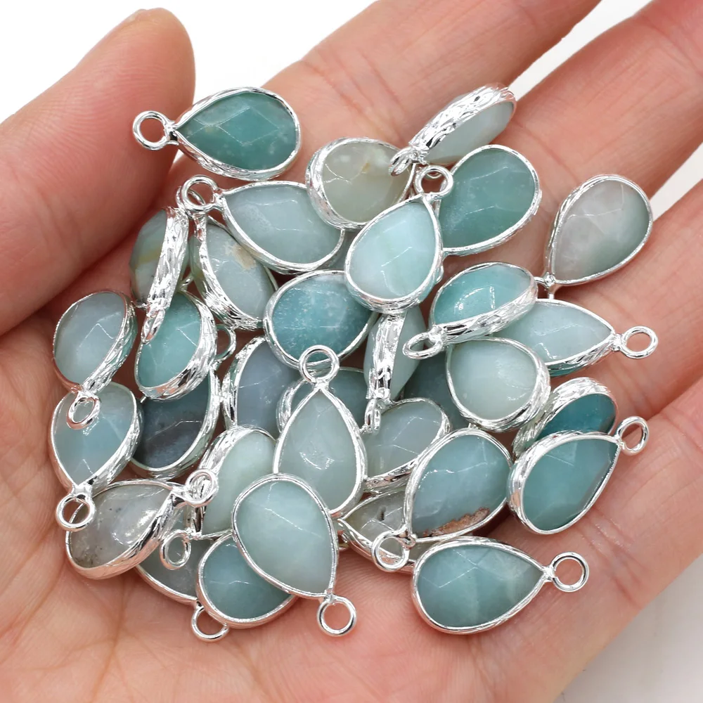 5PCS Natural Stone Blue Amazonite Pendant Water Drop Shape Stone Pendant for Jewelry Making DIY Necklace Size 13x23mm