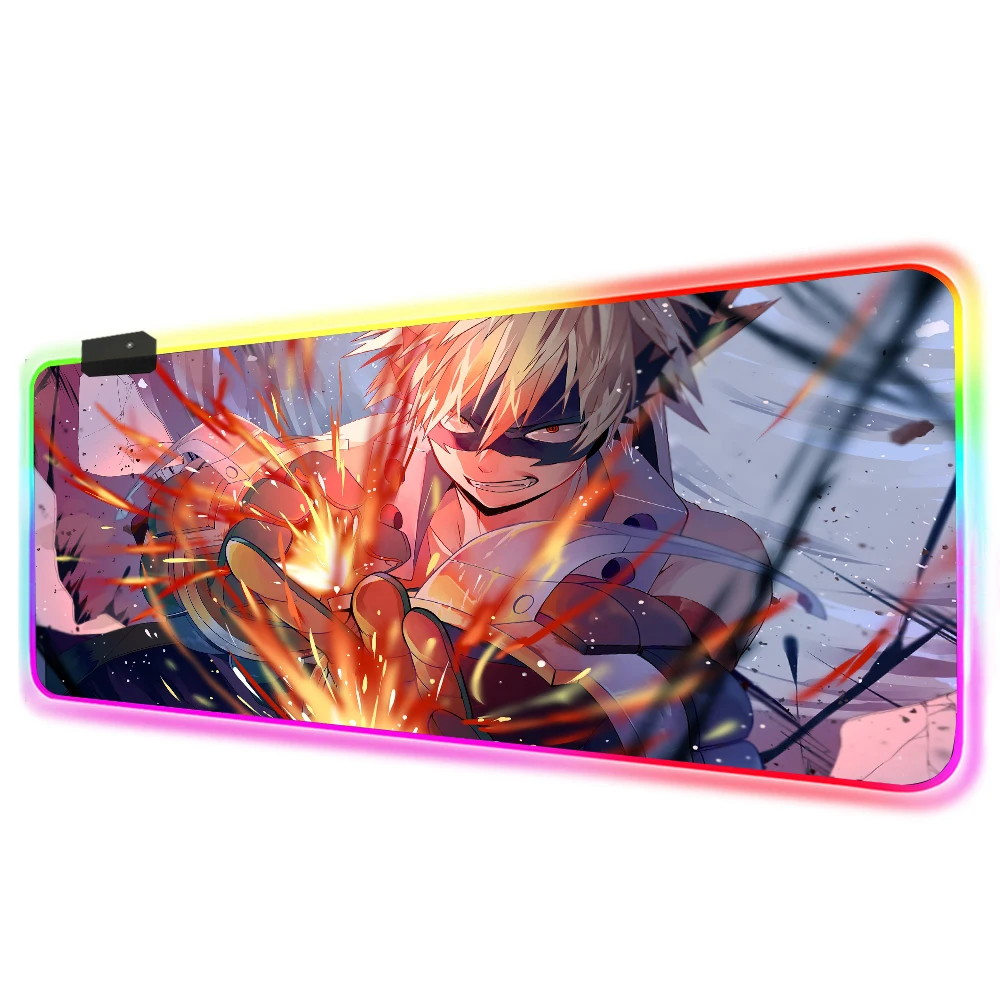 Imagem -02 - Rgb Grande Anime Gaming Computer Mousepad Tapete Gamer Mouse Mesa Bakugou Katsuki com Suporte Retroiluminado Led Diy