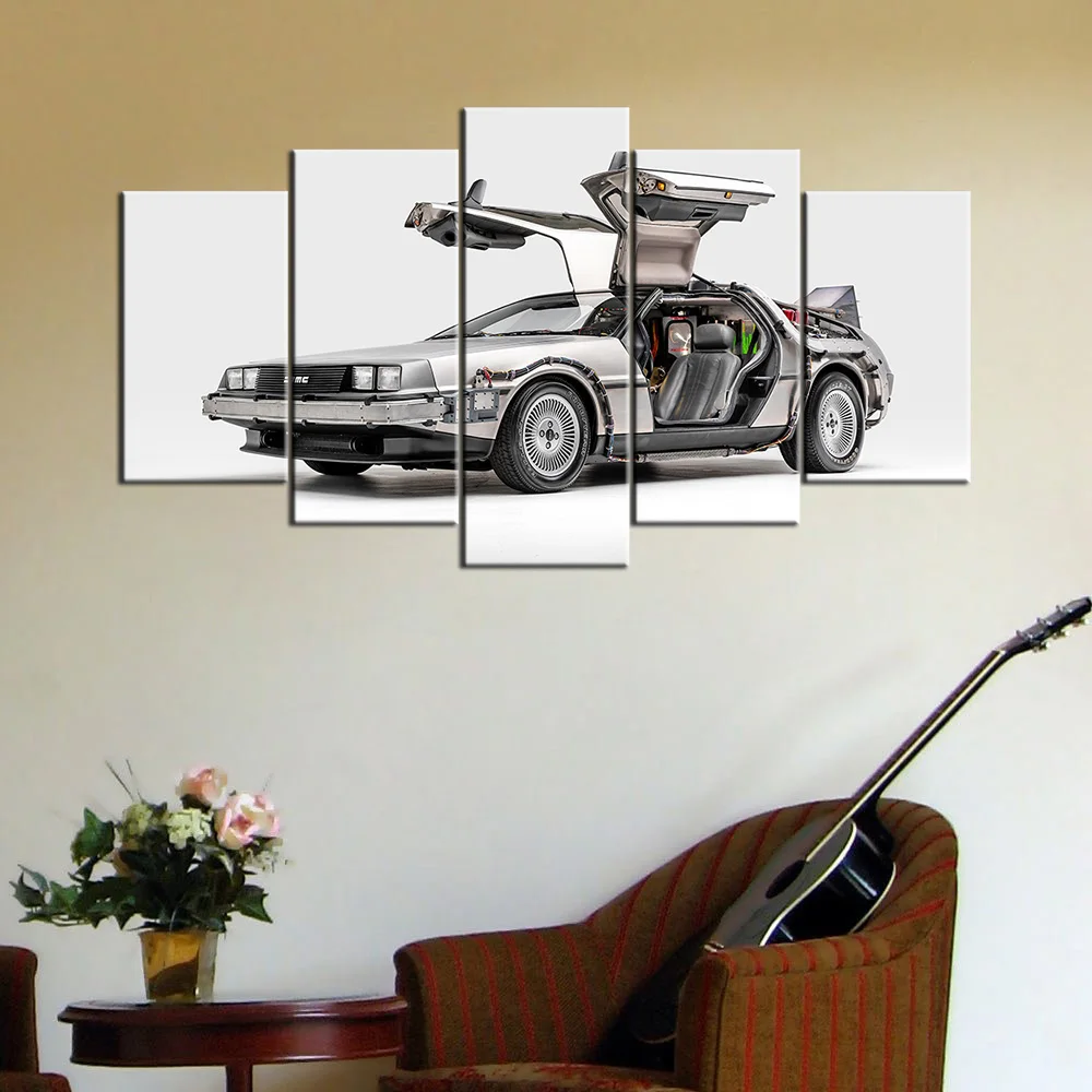 Modular Pictures Wall Art HD Prints 5 Pieces 1985 DeLorean DMC-12 Back to the Future Canvas Painting Home Bedside Decor Poster