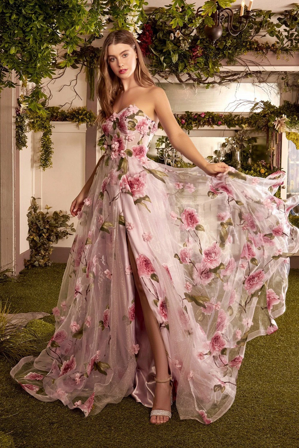 Vestido de novia de moda, vestido de fiesta sin espalda con hendidura en capas de tul, vestidos de noche largos florales con tren personalizado