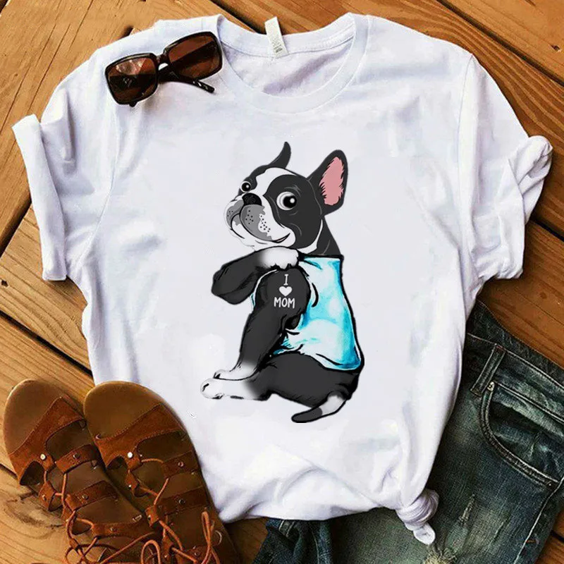 Hararuku Boston Terrier i love mom T-shirt donna Mama T-shirt bandiera americana Bandana T Shirt graphic 2021 Tshirt Clothes