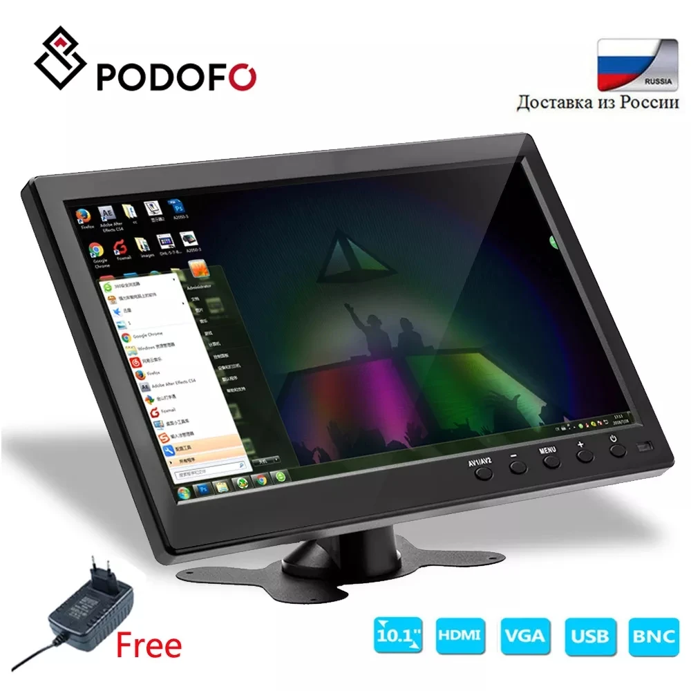 

Podofo 10.1" LCD PC Monitor Computer Screen Display Mini TV Portable Security System Monitor VGA HDMI Video Input Backup Camera