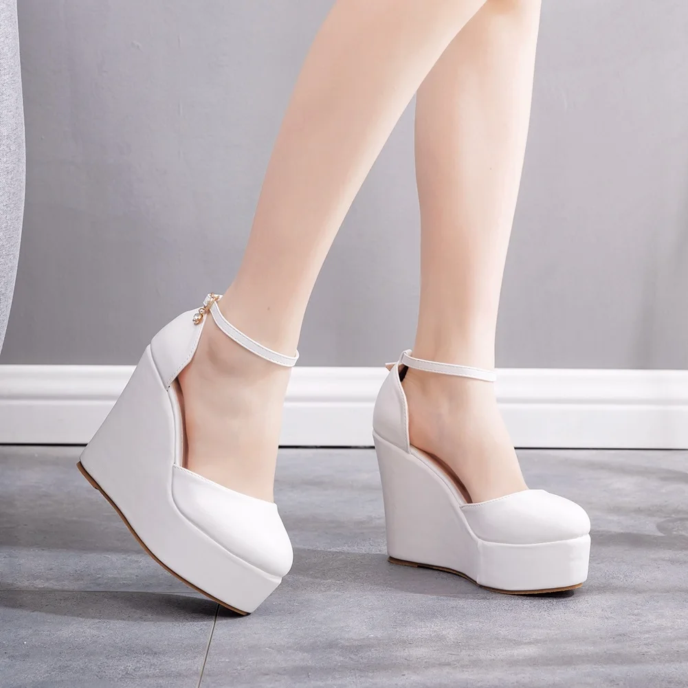 

13CM White Thick Bottom Wedges Women's Sandals Sexy Summer Shoes Fashion Rome Fish Mouth Increase Within Pumps