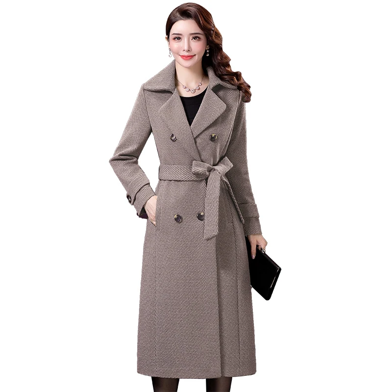 Autumn winter new woolen coat women's mid-length over the knee size 5XL popular houndstooth no double-sided cashmere overcoat