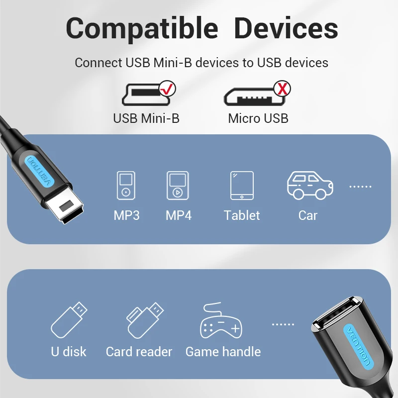 Vention Mini USB OTG Adapter Cable Mini USB Male to USB 2.0 Female for Tablet Samsung Macbook Pro USB OTG Adapter 0.1m 0.25m NEW