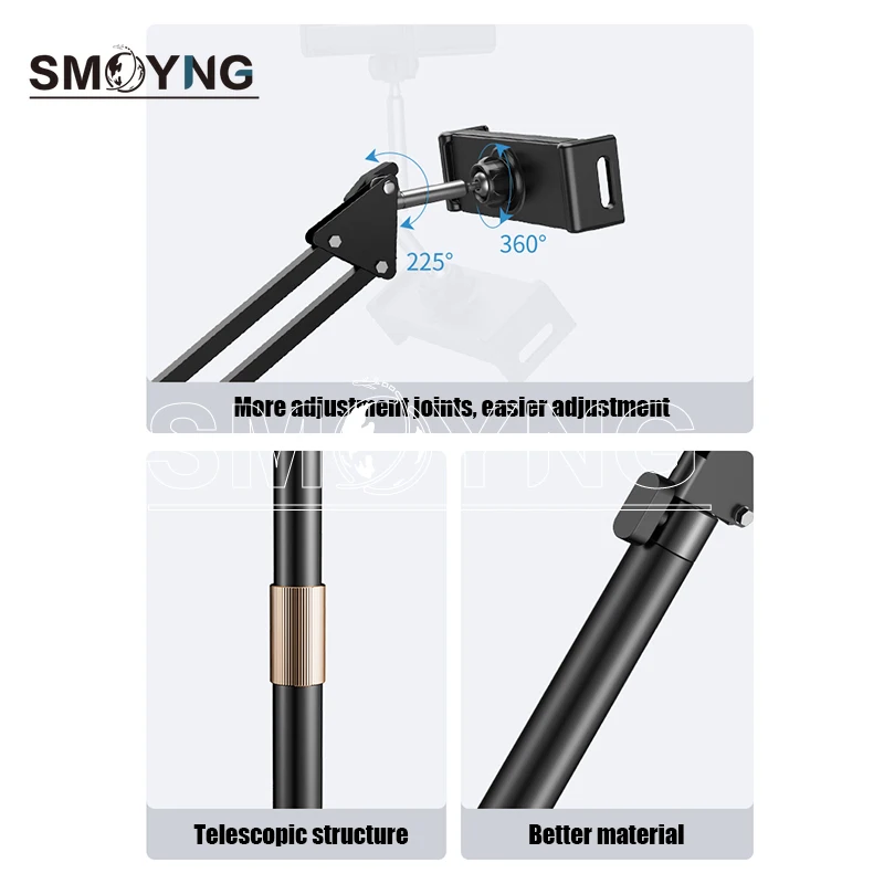 SMOYNG-Suporte Escalável para Tablet, Braço Dobrável, Chão, Espreguiçadeira, Montagem em Cama, Suporte para iPhone, iPad, Pro 12.9, 160cm, 5-13\