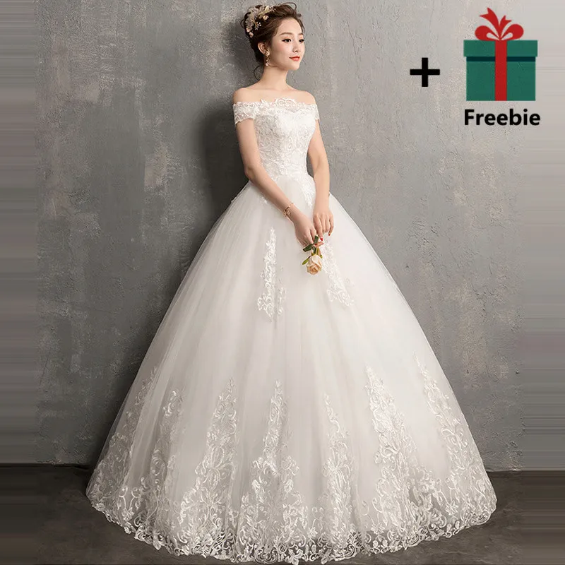 It's YiiYa Wedding Dresses 2019 Simple Boat Neck Embroidery Lace Up Floor-length Elegant Bridal Gowns De Novia Casamento AL012