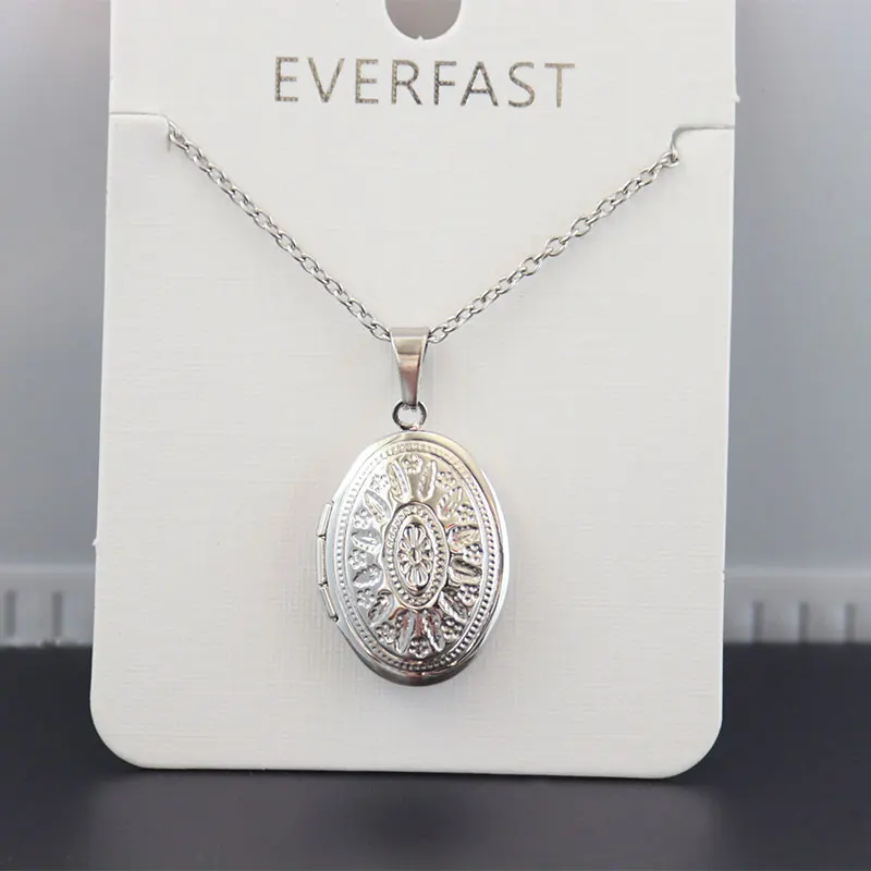 1pc Oval Sun Flower Photo Frame Pendant Necklace Golden Charms Floating Locket Necklaces Women Men Fashion Memorial Jewelry