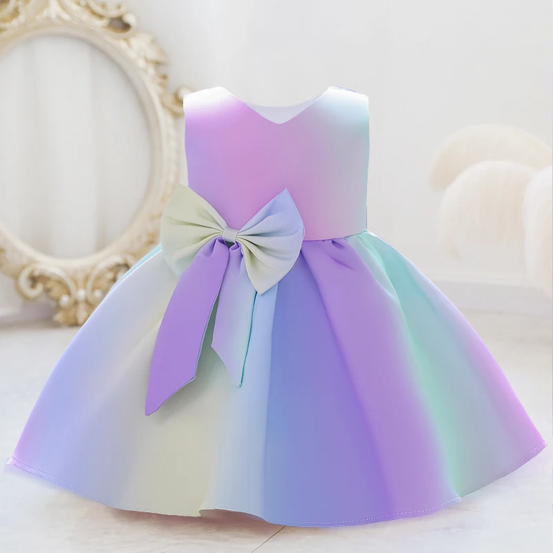 Summer Newborn Baptism 1 Year Birthday Dress For Baby Girl Colorful Princess Dresses Party Dress Child Costumes Gradient