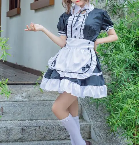 Japanese Women Maid Outfit Anime Long Dress Black and White Dresses Men Lolita Dress Costume Cosplay Cafe Apron Costume