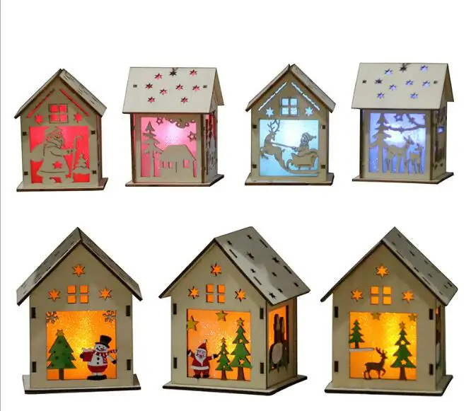 

20pcs/lot Festival Led Light Wood House Christmas Tree For Home Hanging Ornaments Holiday Nice Xmas Gift Wedding