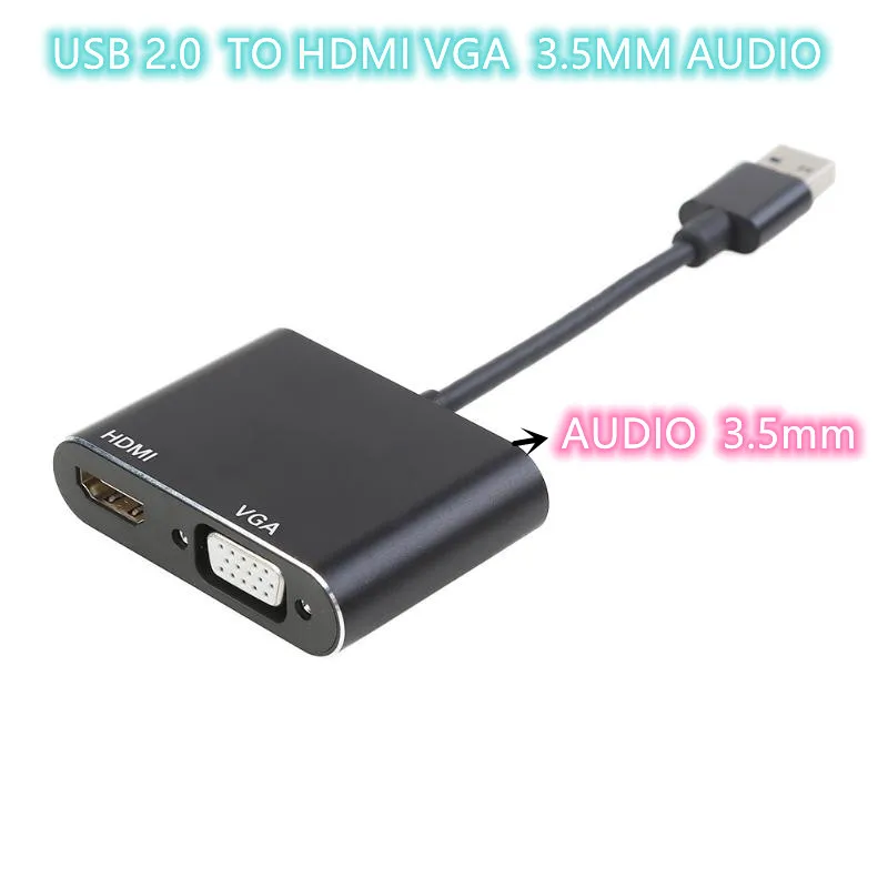 USB-HDMI互換のビデオアダプター,オーディオコンバーター,vga,mac,Windows 7, 8, 10,pc,tv,ecto, 1080p