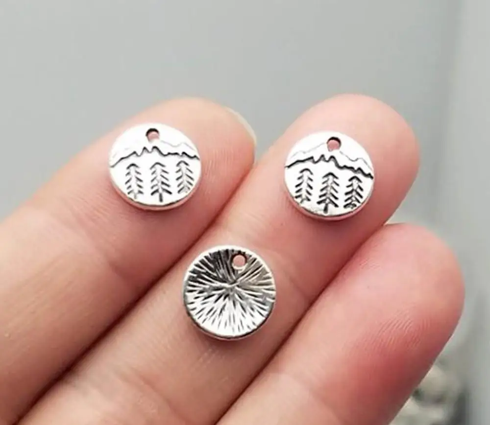 50pcs/lot--11mm, Pine Tree chams,Antique silver plated Under The Mountain charms,DIY supplies,Jewelry accessories