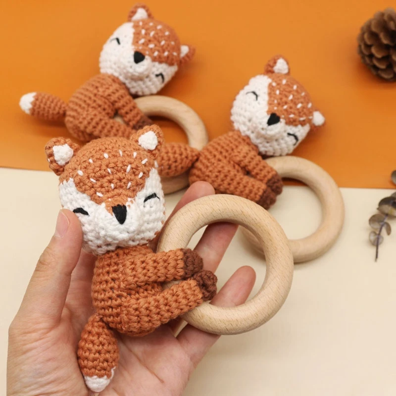 1 zestaw Baby Play Gym zabawki Crochet Elk Fox grzechotka noworodka wózek klipy zabawka do kołyski wózek Mobiles dzwonek zawieszany drewniana zabawka edukacyjna