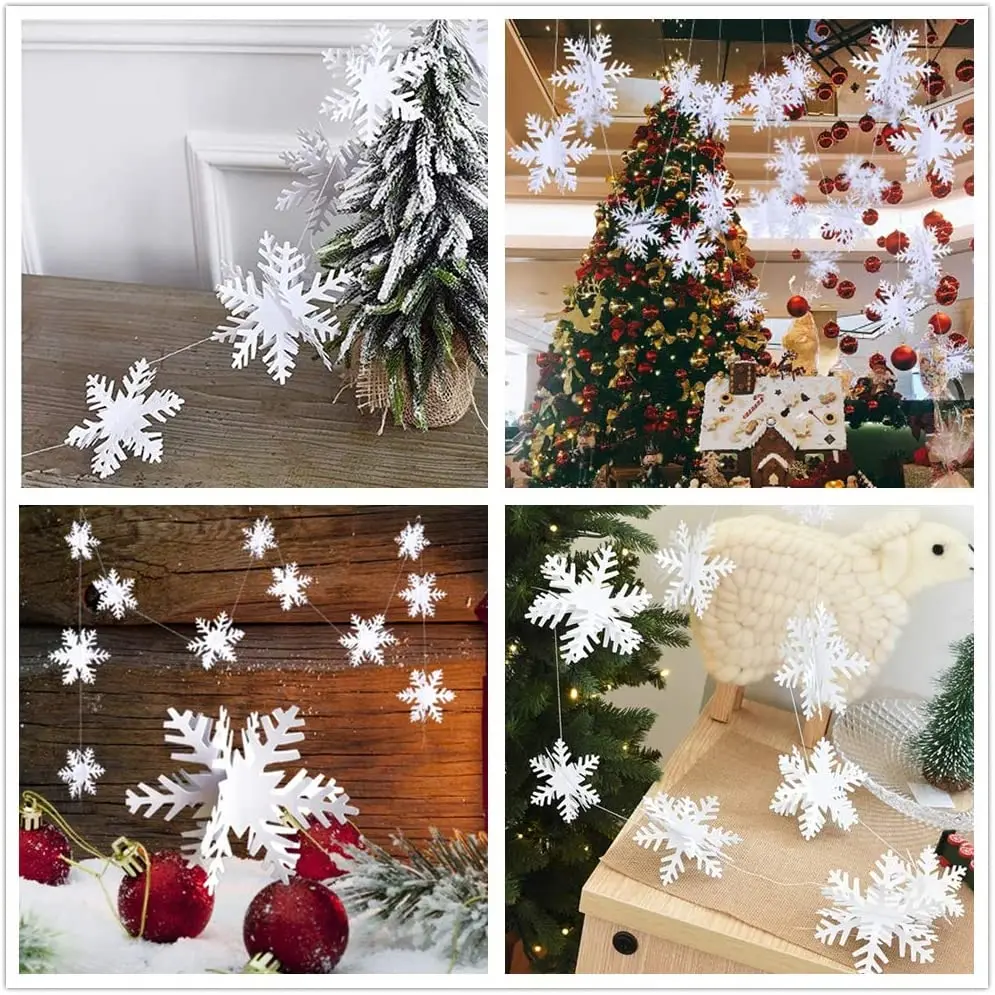 Christmas Tree Hanging Snowflake Pendant 3D Large Snowflake White Paper Snowflakes Hanging Garlands for Xmas Party Decorations