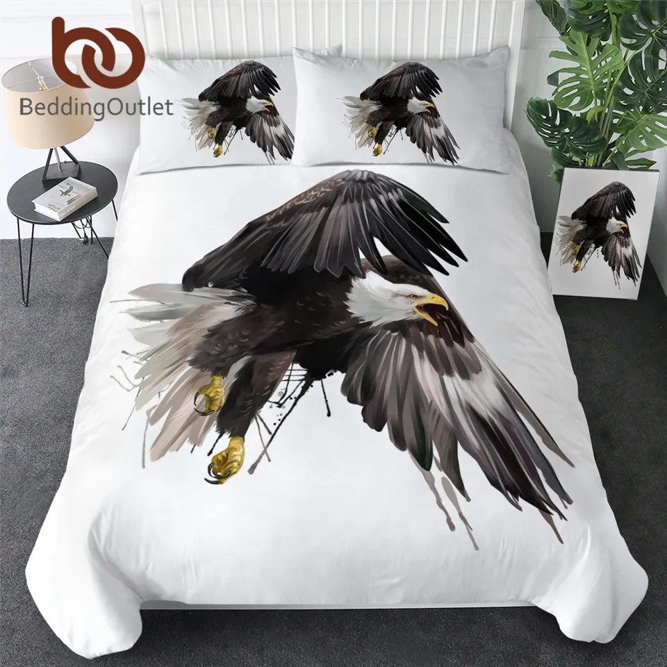 

BeddingOutlet Flying Eagles Bedding Set Watercolor Art Duvet Cover Double Black White Bird Bed Cover Set King Bedclothes 3pcs