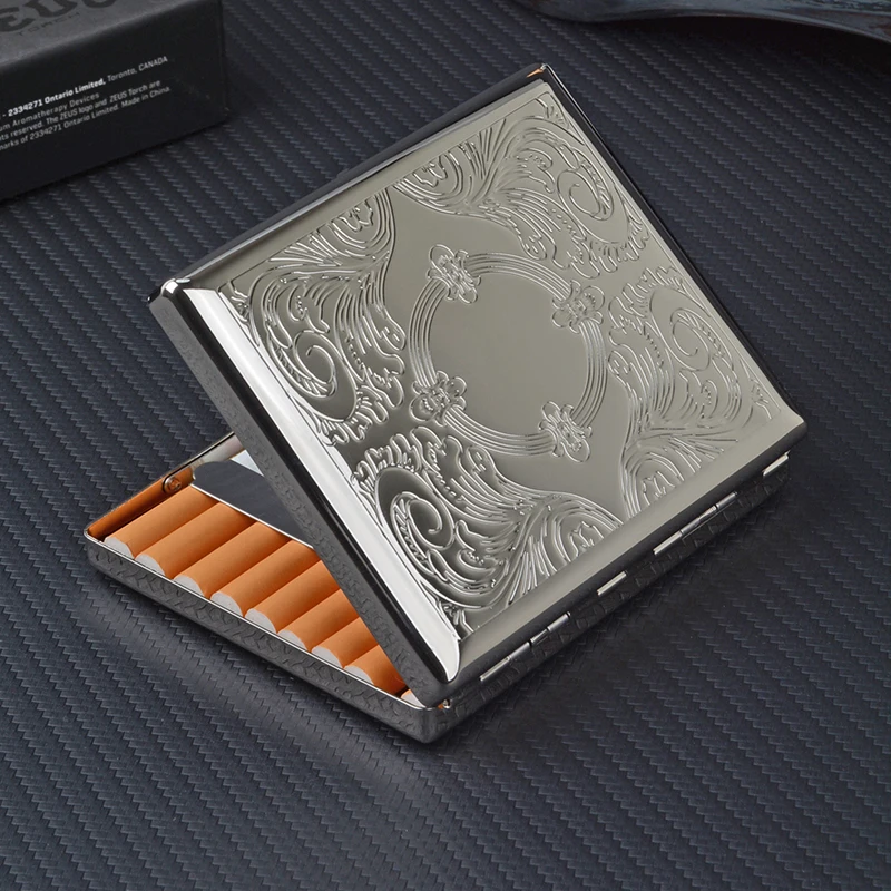 Ultrathin Silver Cigarette Case Stainless Steel Tobacco Box  20 Cigarettes Holder Automatic Smoking Accessory