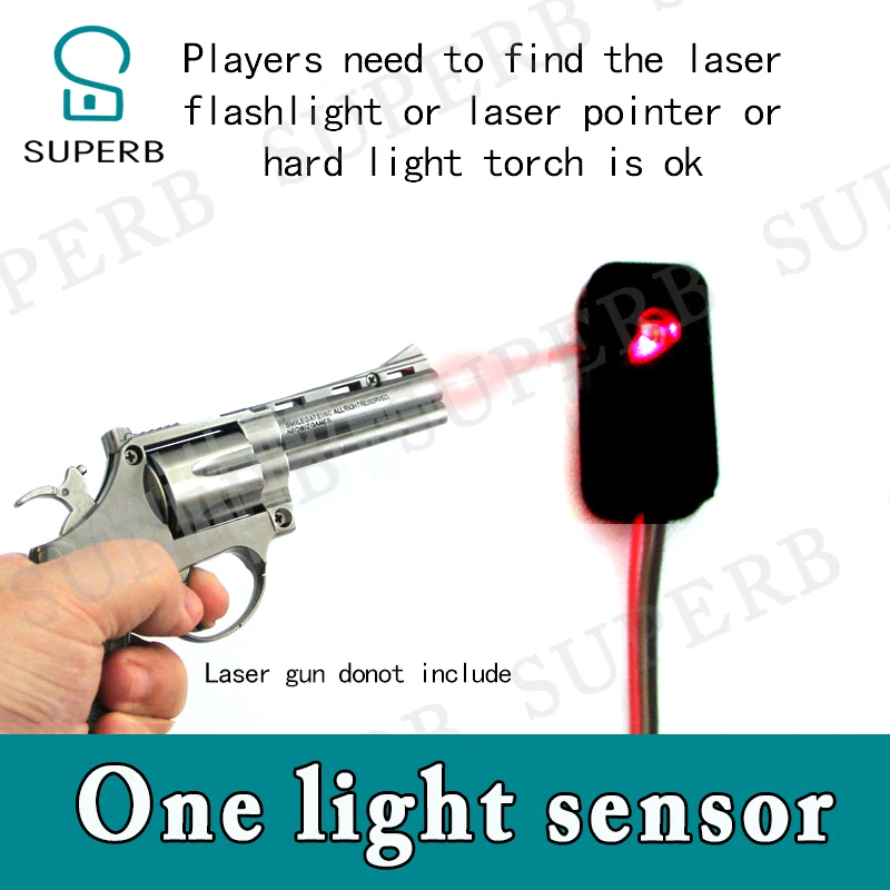 

Real room escaping game one light sensor prop laser flashlight to escape magic torch strong light shoot to open the lock