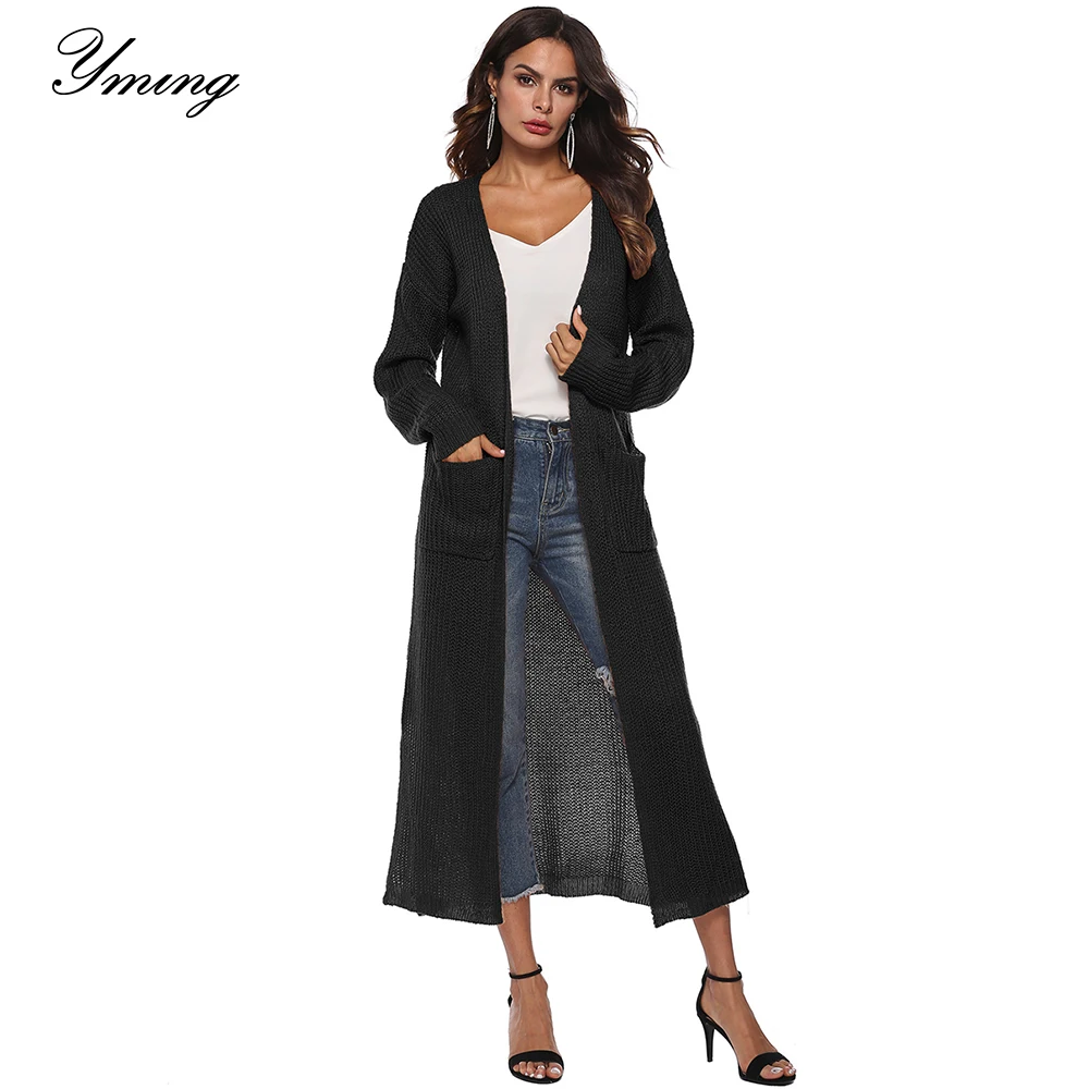 

YMING Women Winter Sexy Solid Long Cardigans Knitted Coats Split Slim Winter Casual Long Sleeve Pocket Sweaters Female Sweater