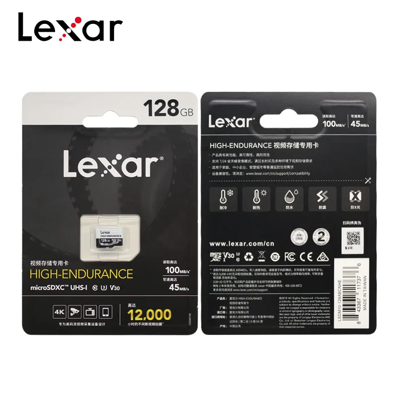 Lexar High-Endurance Micro SD Cards 128GB Up To 12,000 Hours Video Recording Memory TF Card For Dash Cam Home Security Camera