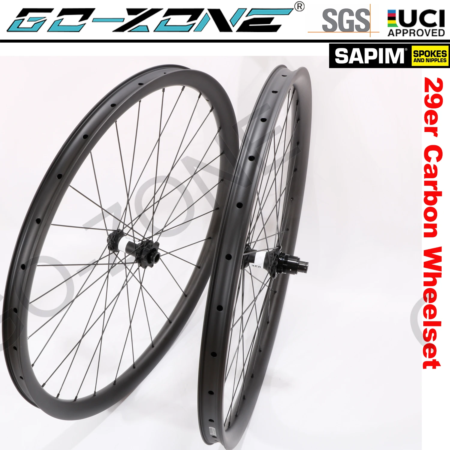 

Light 29er Carbon MTB Disc Brake Wheelset DT Swiss 350 Sapim Durable Tubeless Thru Axle / Quick Release / Boost