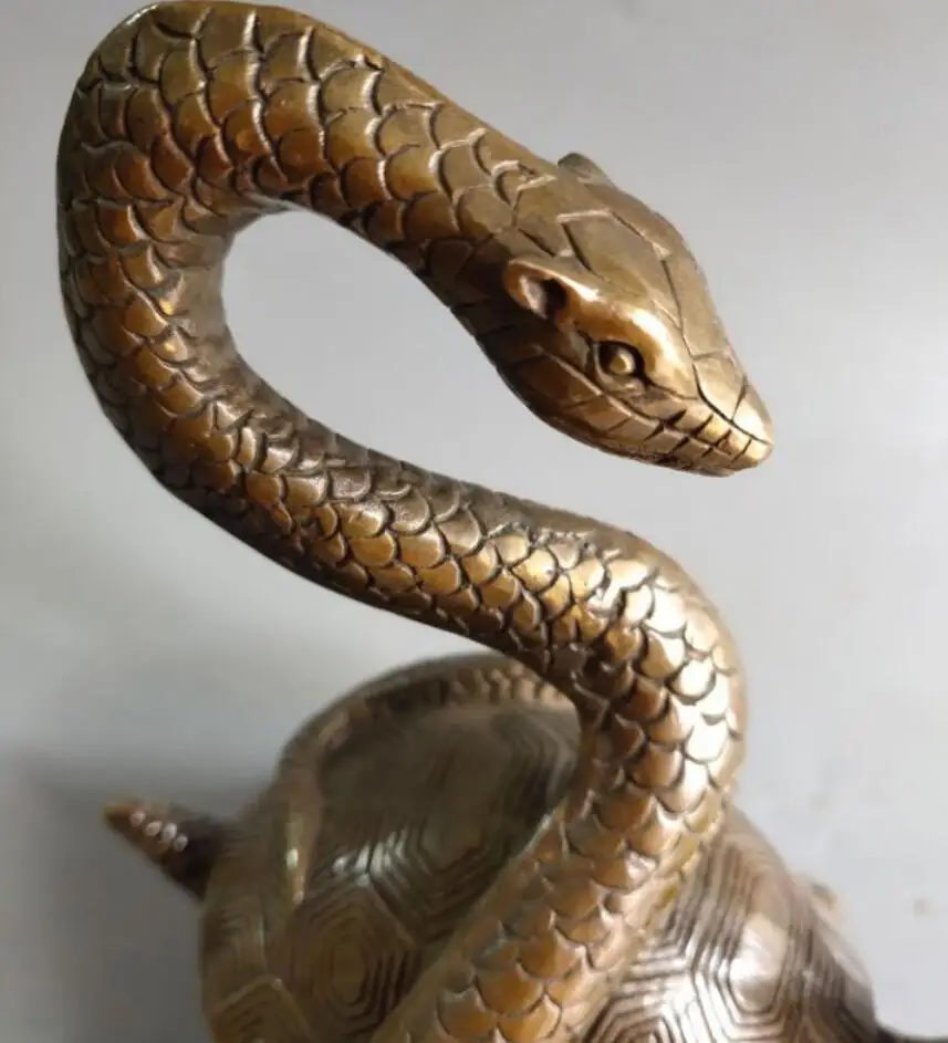 China brass snake Entangled  turtle crafts statue