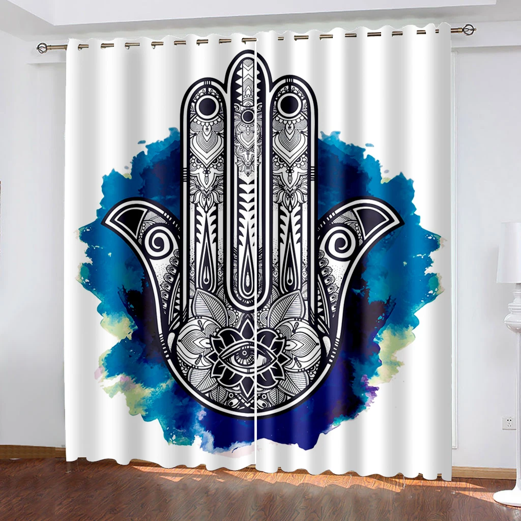 Bohemian Blackout Curtain for Bedroom Kitchen Curtain Faux Linen for Living Room Window Curtain Drape Decor(2Panels)Cortinasカーテン