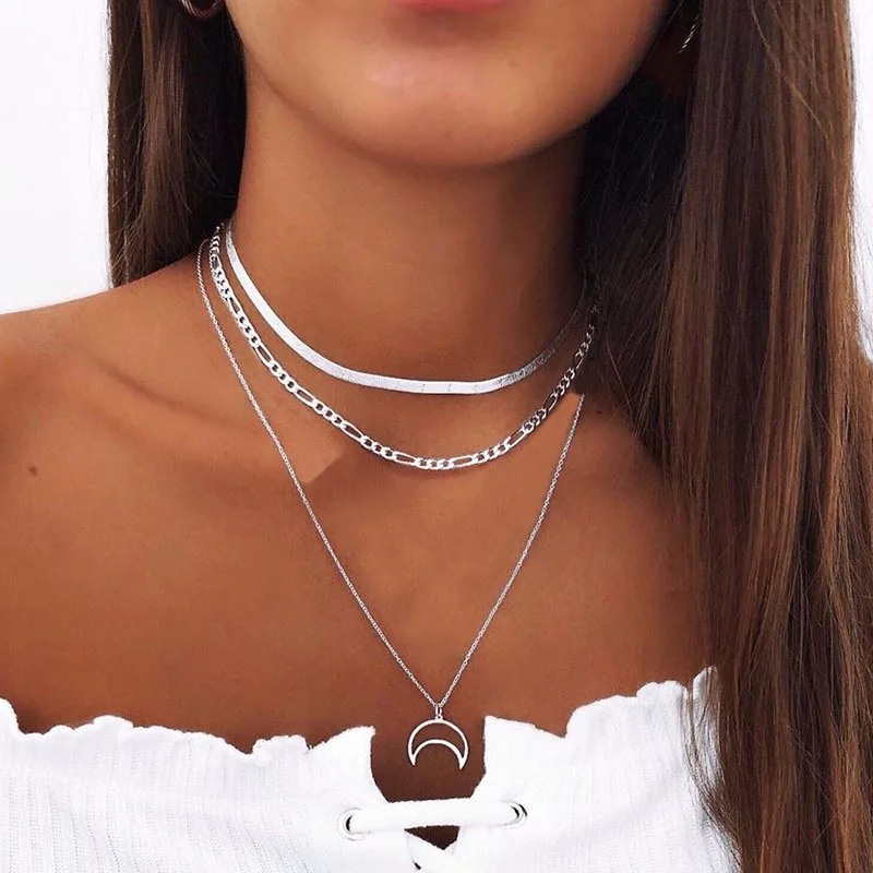 Tenande Vintage Mehrschichtige Party-Schmuckketten mit Blättern, Sternen, Hamsa-Hand und Mond für Damen - Trendige Bijouterie – Detail 26