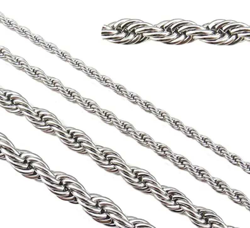 

10meters Lot 2.4mm/4mm Stainless Steel Singapore Twisted Rope Chains Findings for Jewelry Makiing Silver