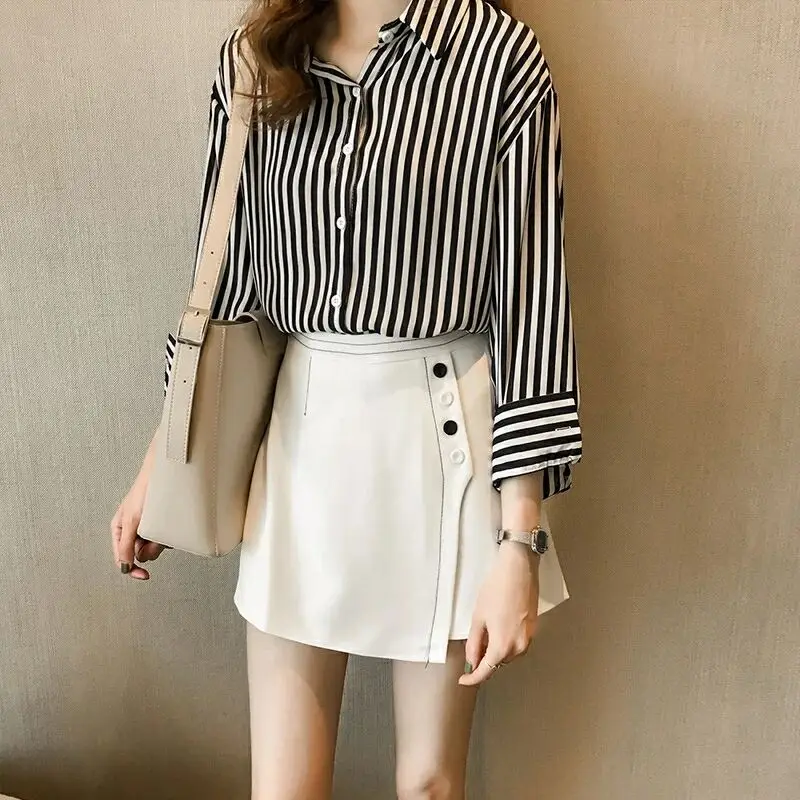 2019 Musim Semi dan Musim Gugur Wanita Blus Terbaru Strapless Striped Wanita Lengan Panjang Wanita Atasan Blus Kasual